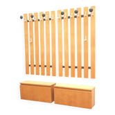 Large vintage coat rack with integrated sideboard, dating from the 1970s
