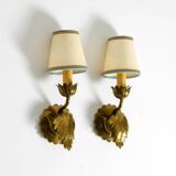 Two beautiful original Mid Century Modern floral wall lamps made of brass w