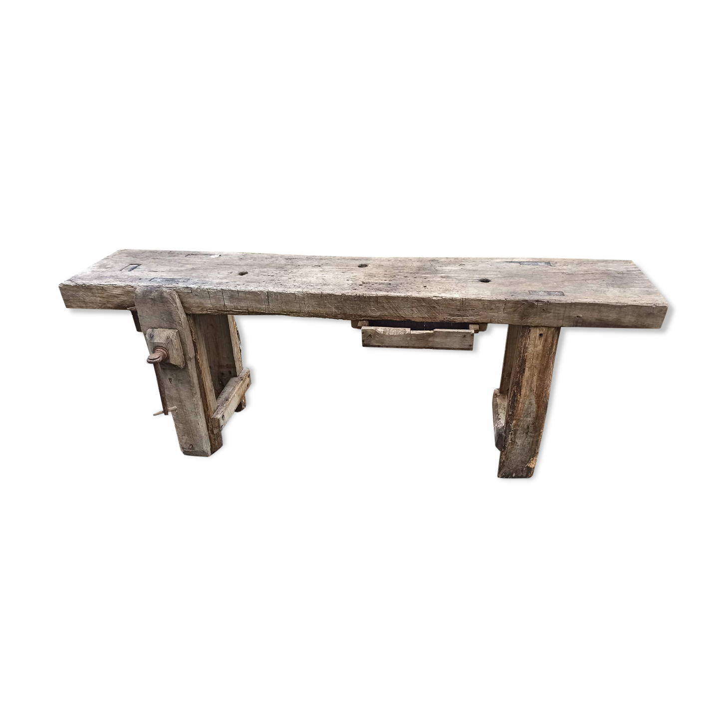 Old wooden workbench furniture by trade with vice