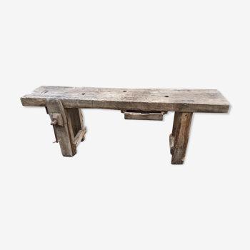 Old wooden workbench furniture by trade with vice