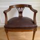 Vintage office chair in wood and brown studded leather late nineteenth