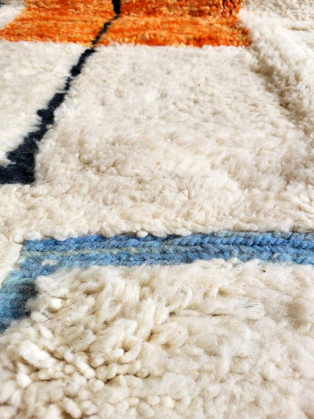 Béni Ouarain rug, geometric terracotta, pink and blue pattern