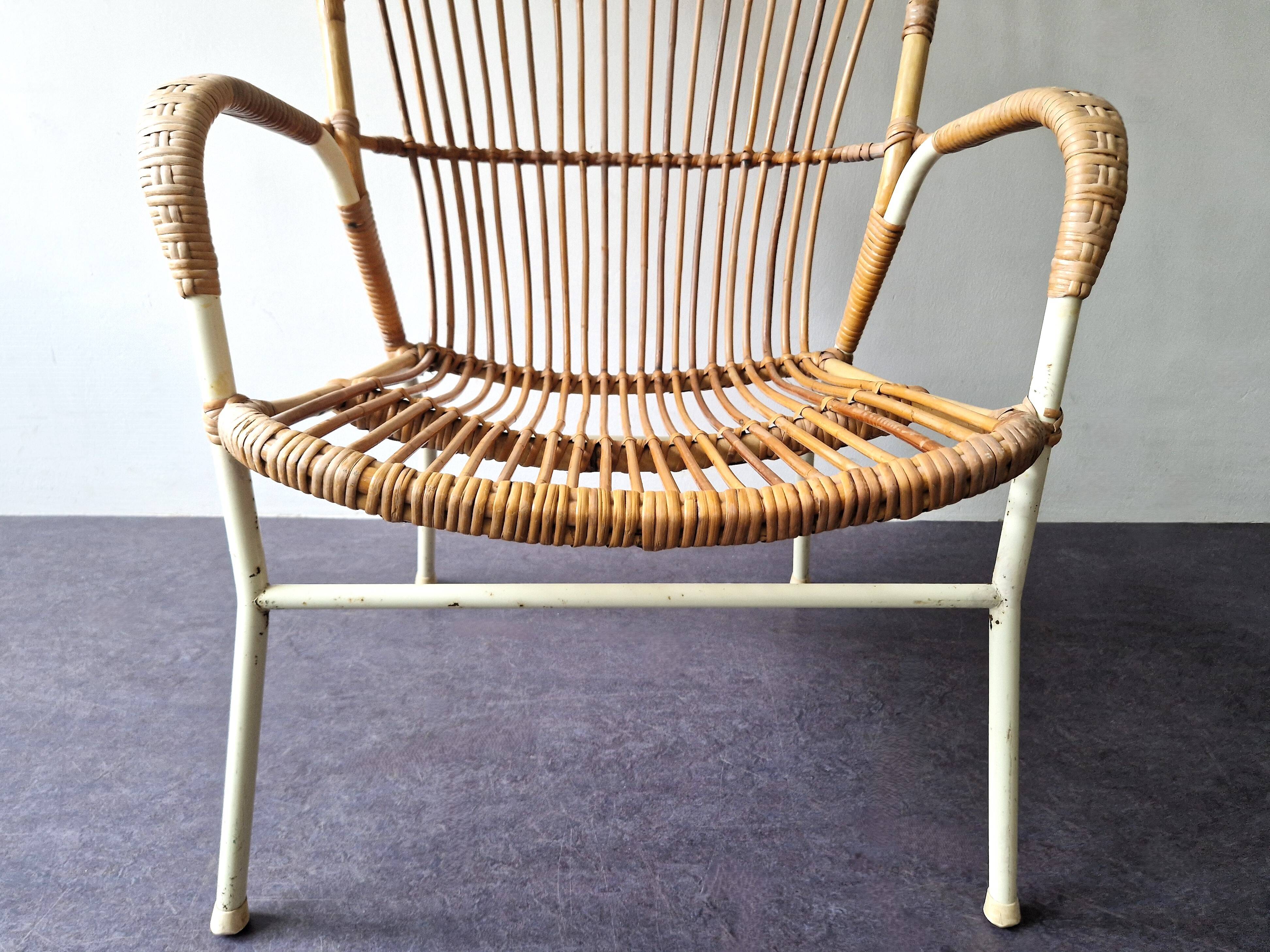 Rattan high back chair with white frame for Rohé Noordwolde, The Netherlands 1960's
