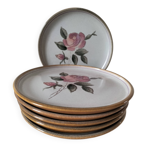 6 assiettes plates en grès vintage – modèle Rosita signé MBFA Pornic