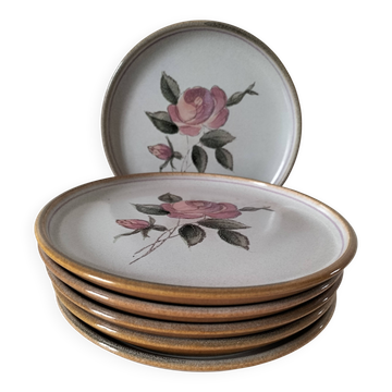 6 assiettes plates en grès vintage – modèle Rosita signé MBFA Pornic