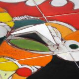 Mid Century Italian Modern Iron Table with Tiled Top and Abstract Motif