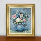 Tableau nature morte bouquet de fleurs, cadre doré