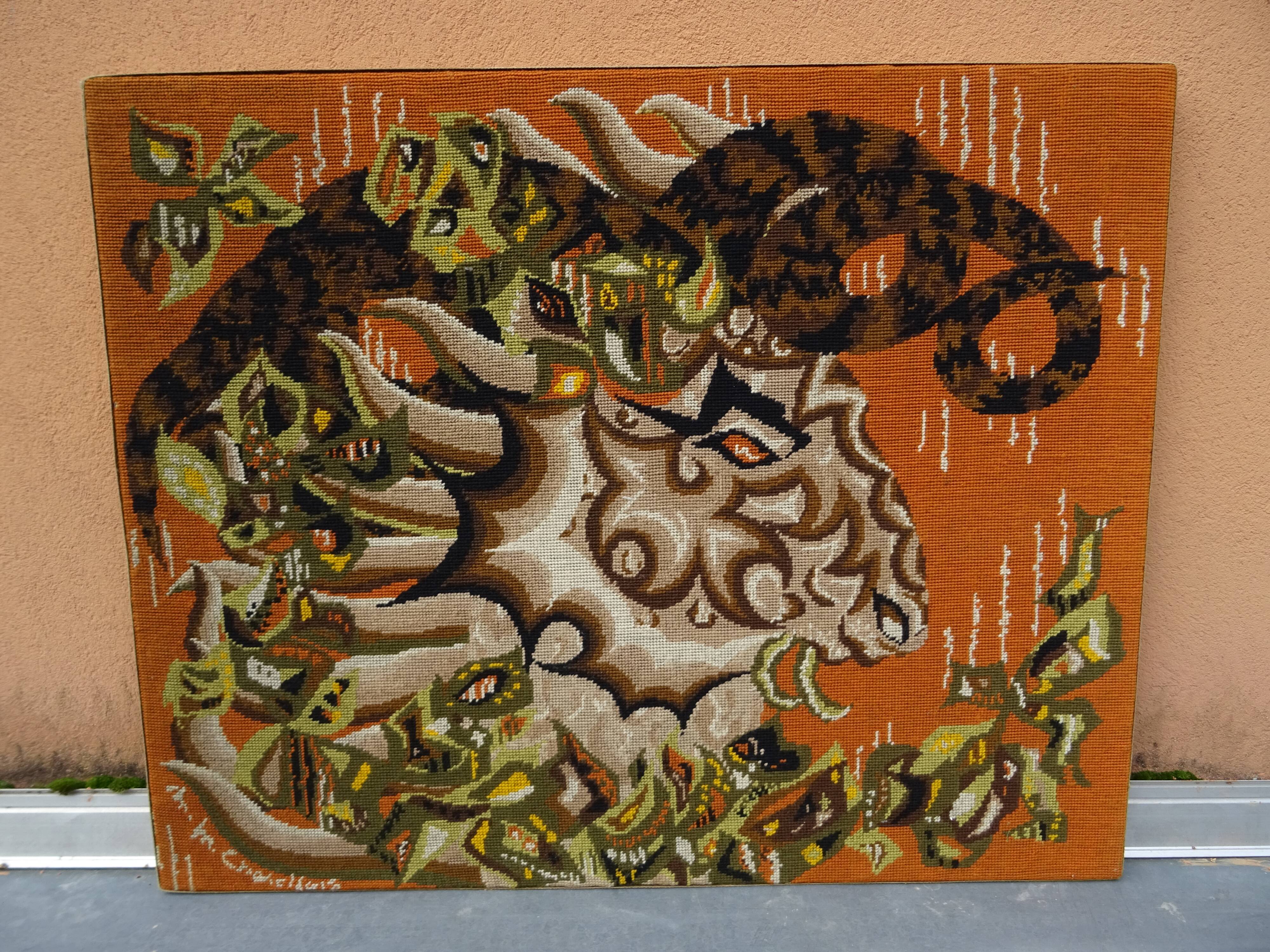 Vintage wall tapestry canvas The Ram M.M. Charollais 60s/70s