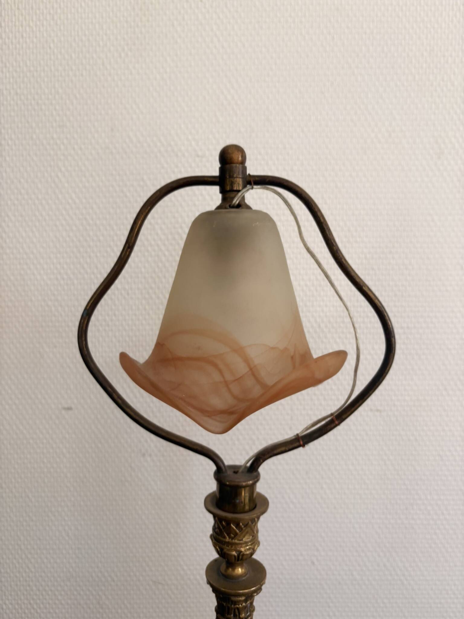 Art Nouveau Table Lamp Brass Gilded Marbled Glass Tulip Nancy School