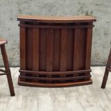 Bar and 2 brutalist stools in massive elm circa 1960