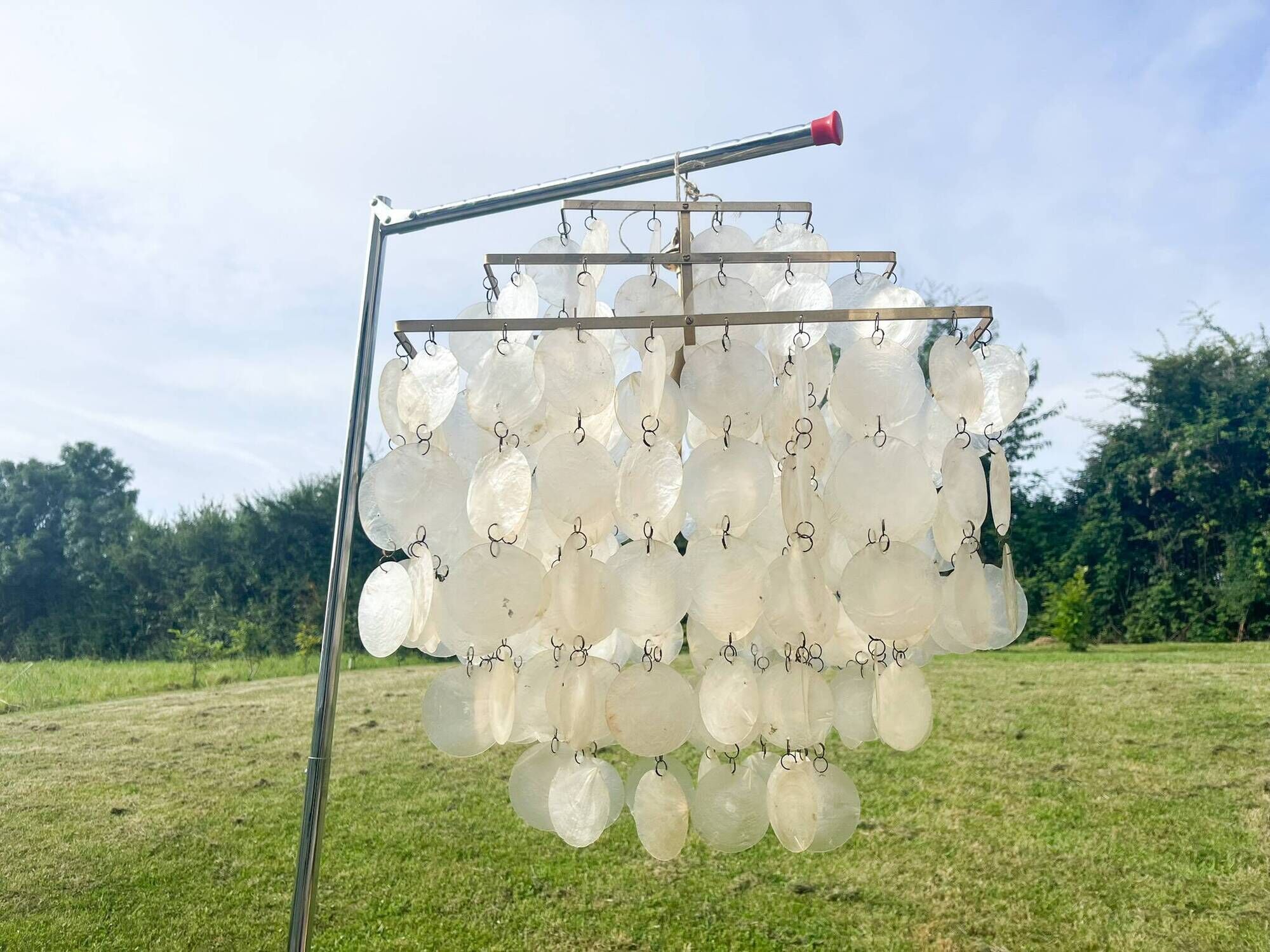 Brass and mother-of-pearl pendant lamp from the 70s