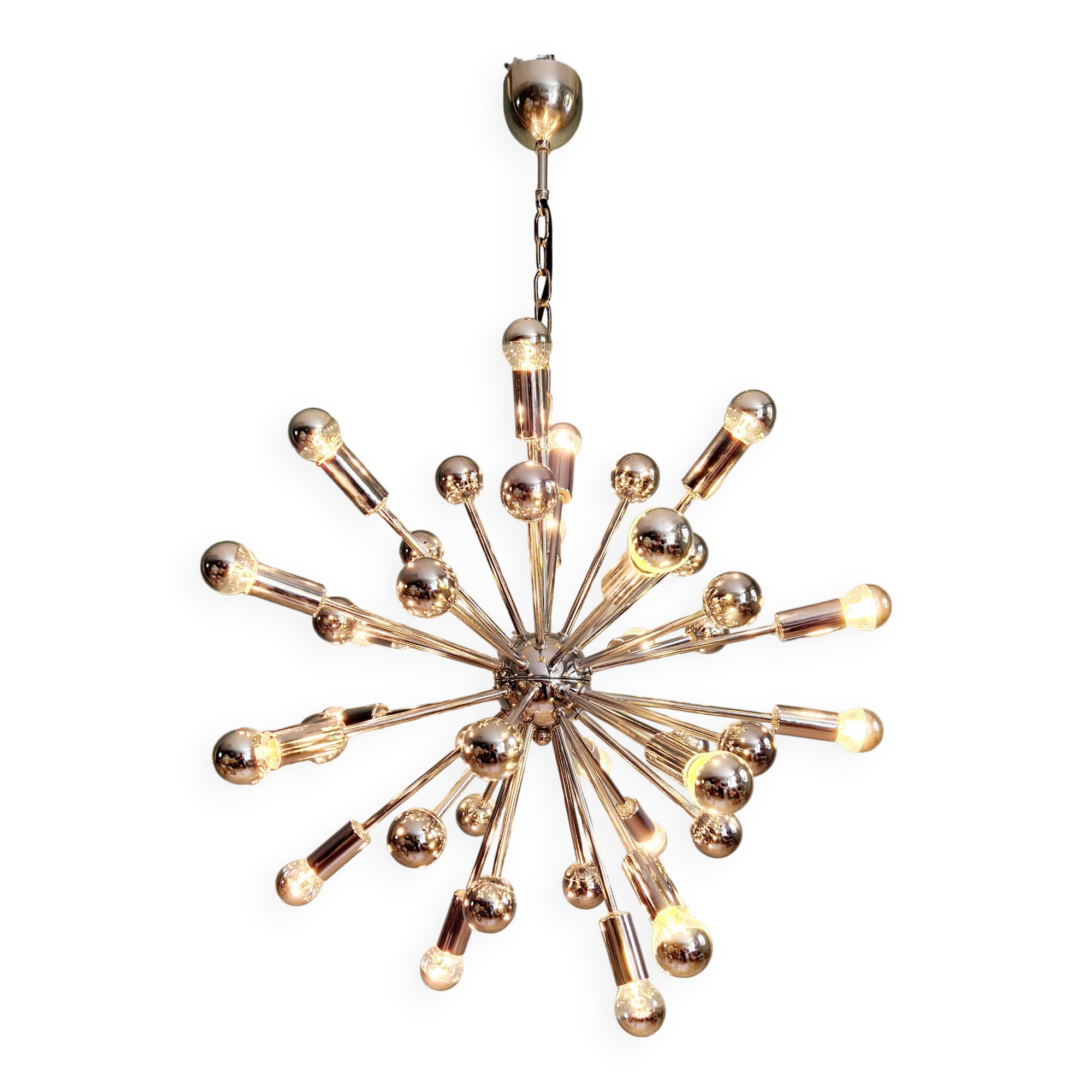 Lustre Sputnik XXL en métal chromé, années 70