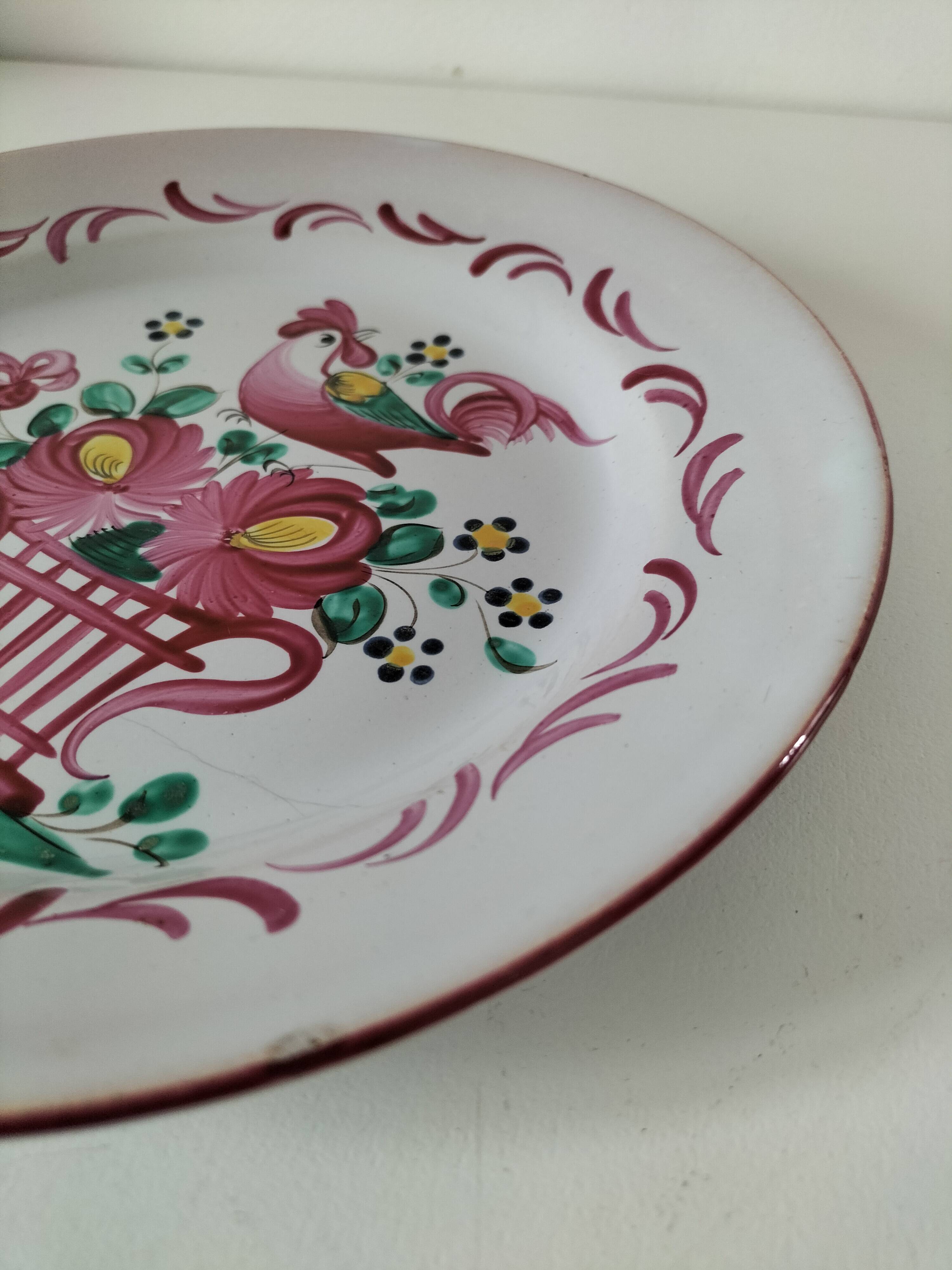 Saint-Clément & K&G plate – rooster on basket decoration, circa 1920