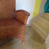 Two-seater banquette in woven rattan, wood and bamboo, 1980s.