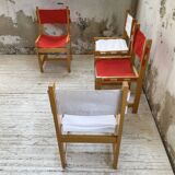 Set of 4 80s colored pine chairs