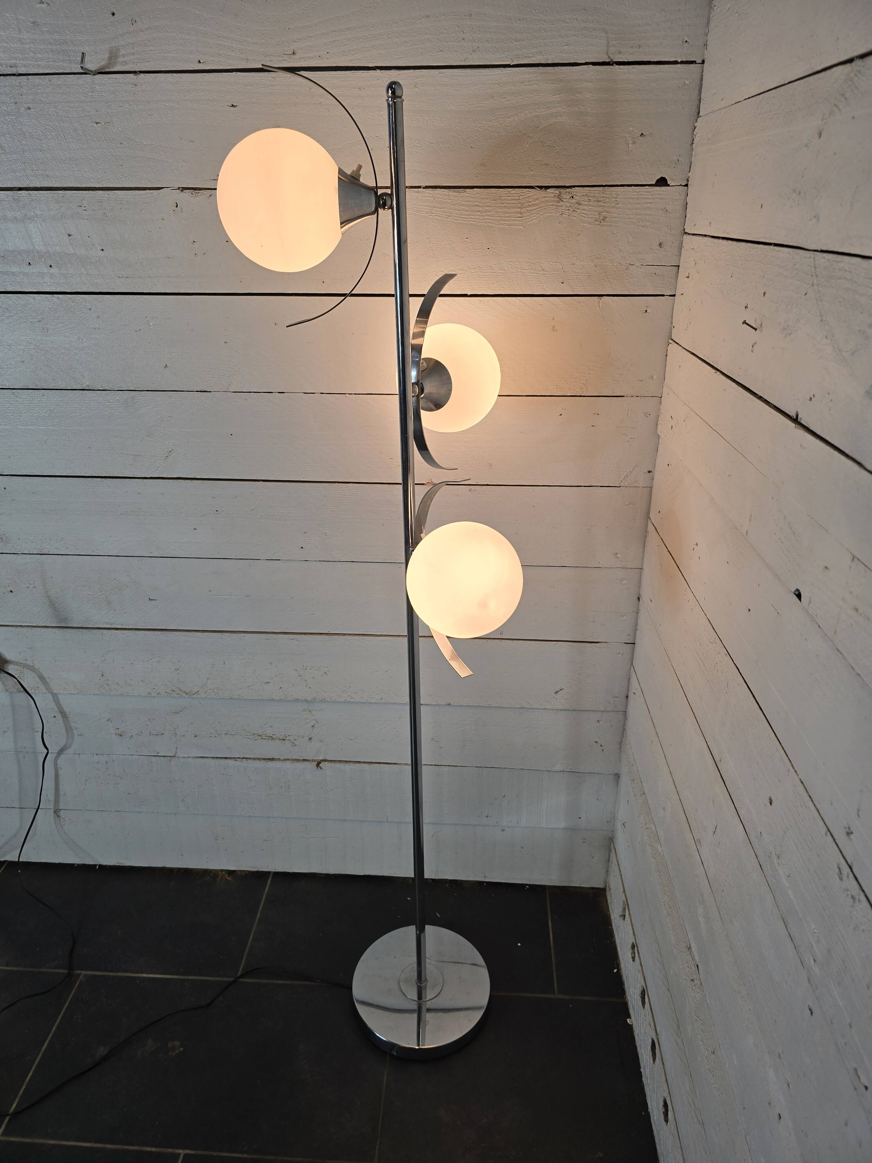 70s chrome metal floor lamp with 3 opaline ball lights