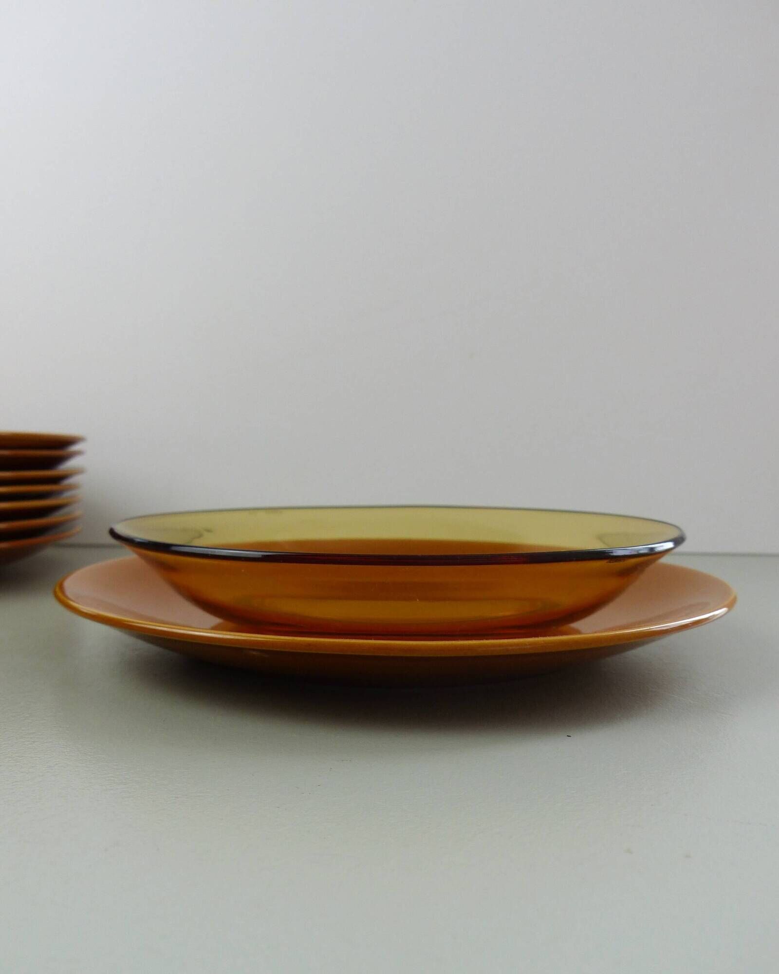 Set of 6 Vereco orange smoked glass plates