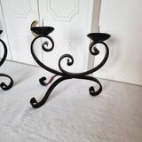 Elegant pair of vintage wrought iron candlesticks or candle holders from the 50s/60s