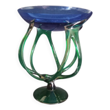Centerpiece cup on twisted legs, blue and green color