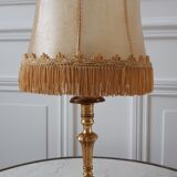 Lampe ancienne en acier doré et abat-jour en nacre années 60-70