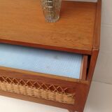 Vintage wooden and rattan chest of drawers in the 60s