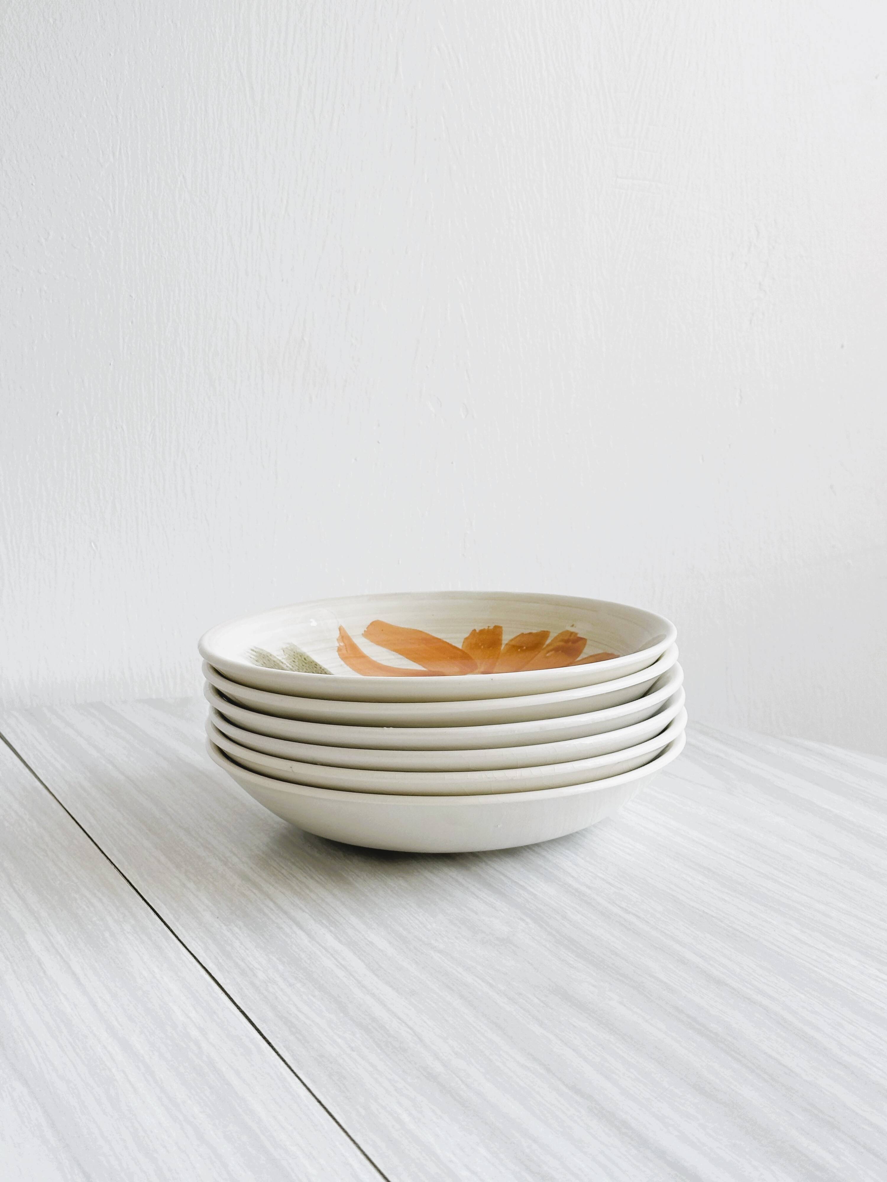 6 ceramic soup plates – hand-painted floral decoration