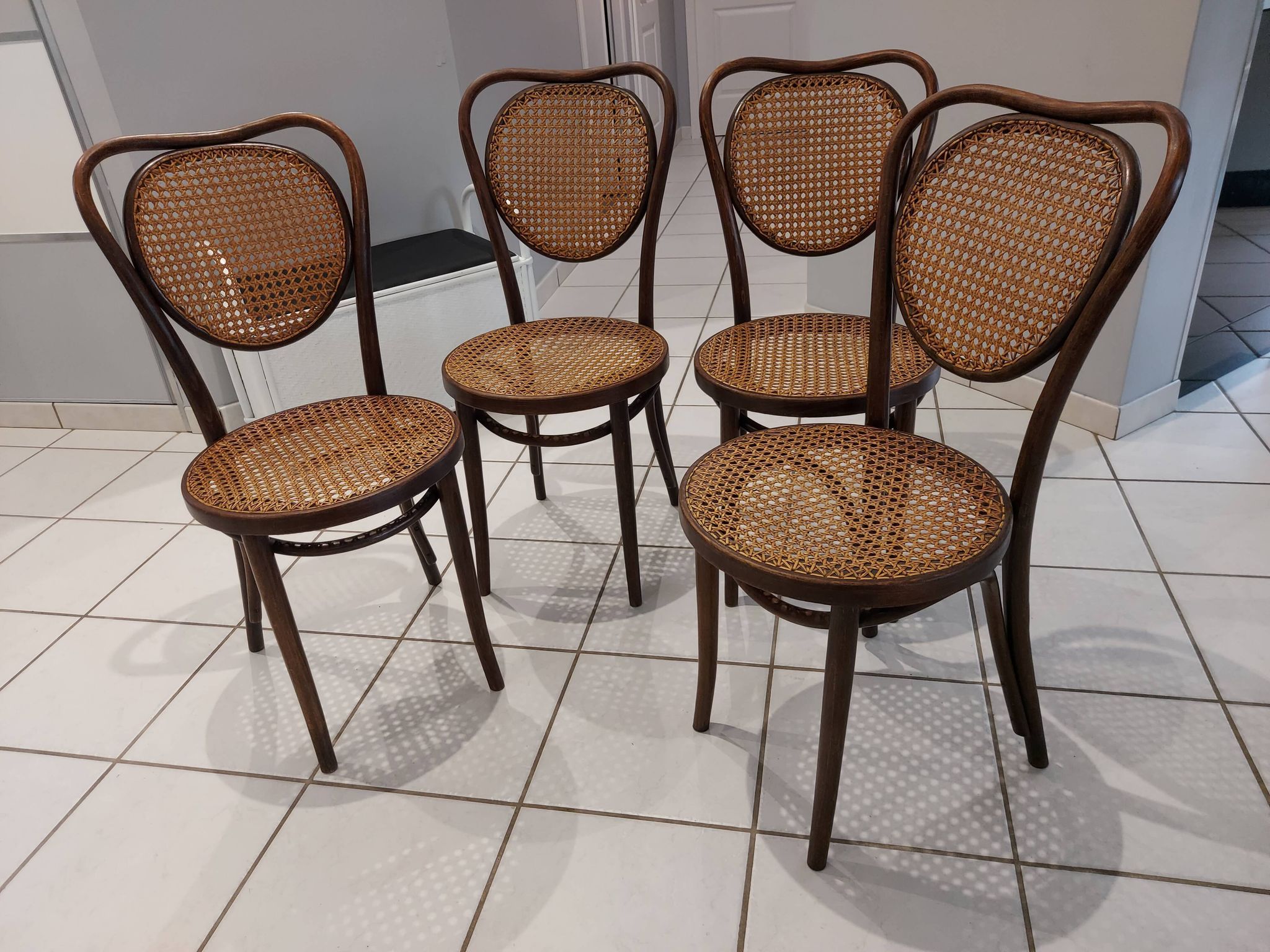 Suite of 4 chairs Bistrot cannage ZMP Radomsko for Thonet 1950s