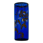 Antique blue glass vase, hand-painted bronze floral decoration / Art Nouveau