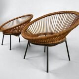 Pair of rattan armchairs, circa 1960-1970