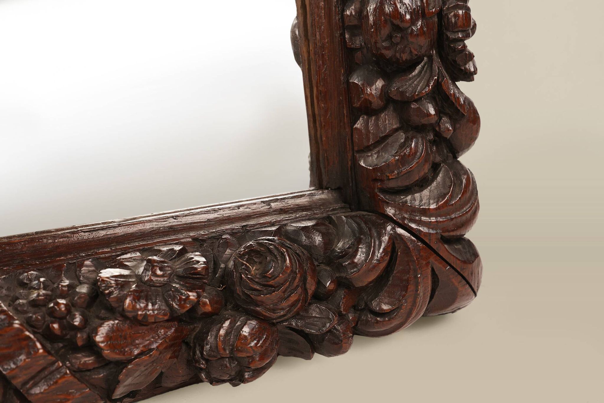 Rare large Antique Baroque or Rococo style hand carved oak mirror, France c