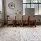 Set of 4 elm straw chairs from the 50s