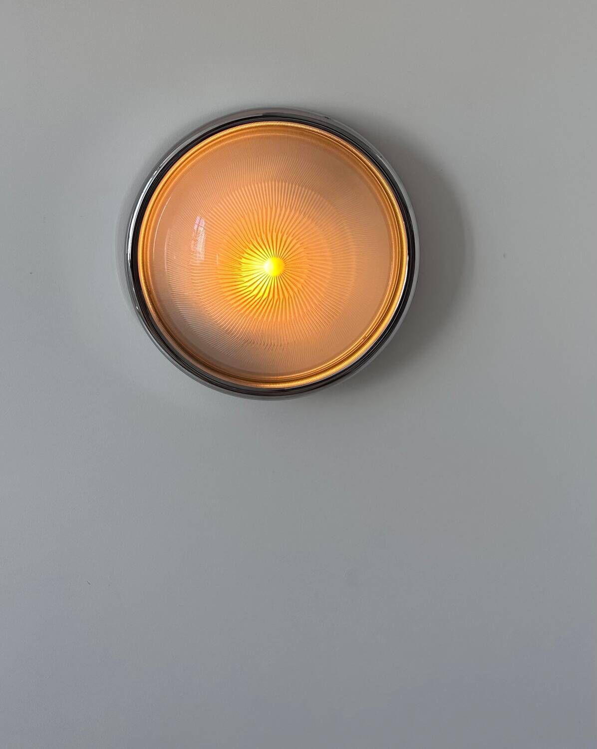 Modernist chrome and ribbed glass wall light, France 1970