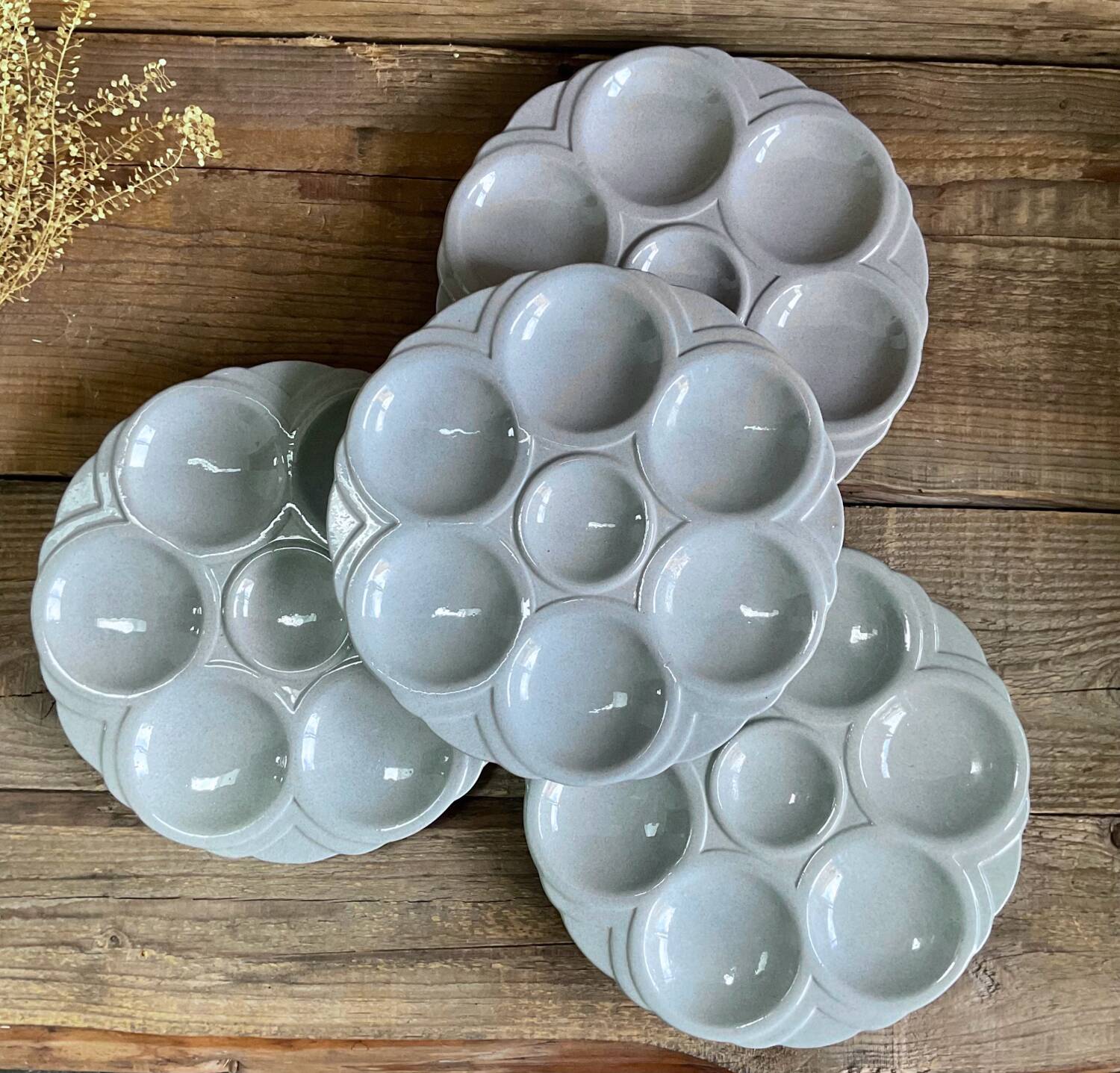 4 art deco oyster plates Digoin Sarreguemines