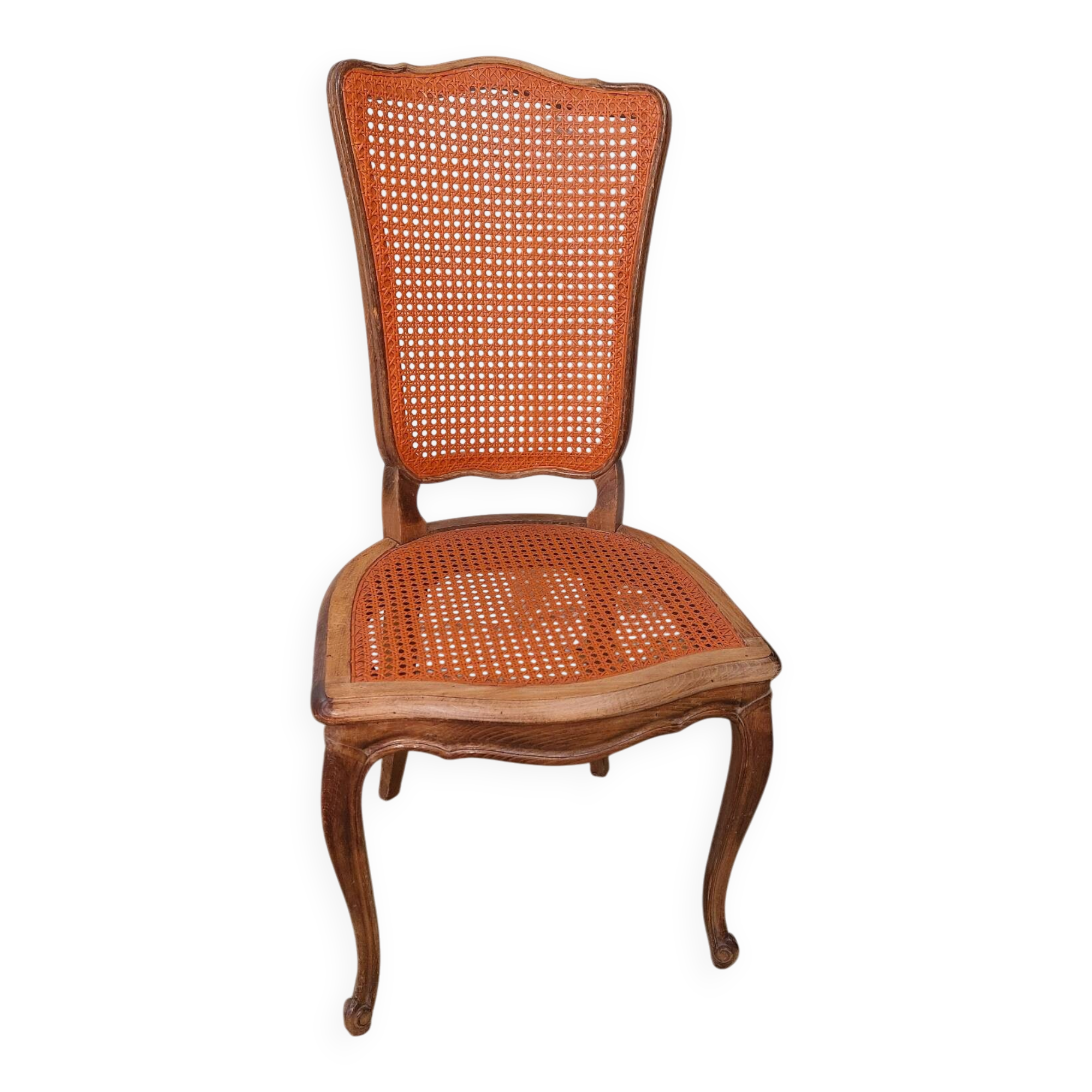 Caned chair in Louis XV style painted orange.
