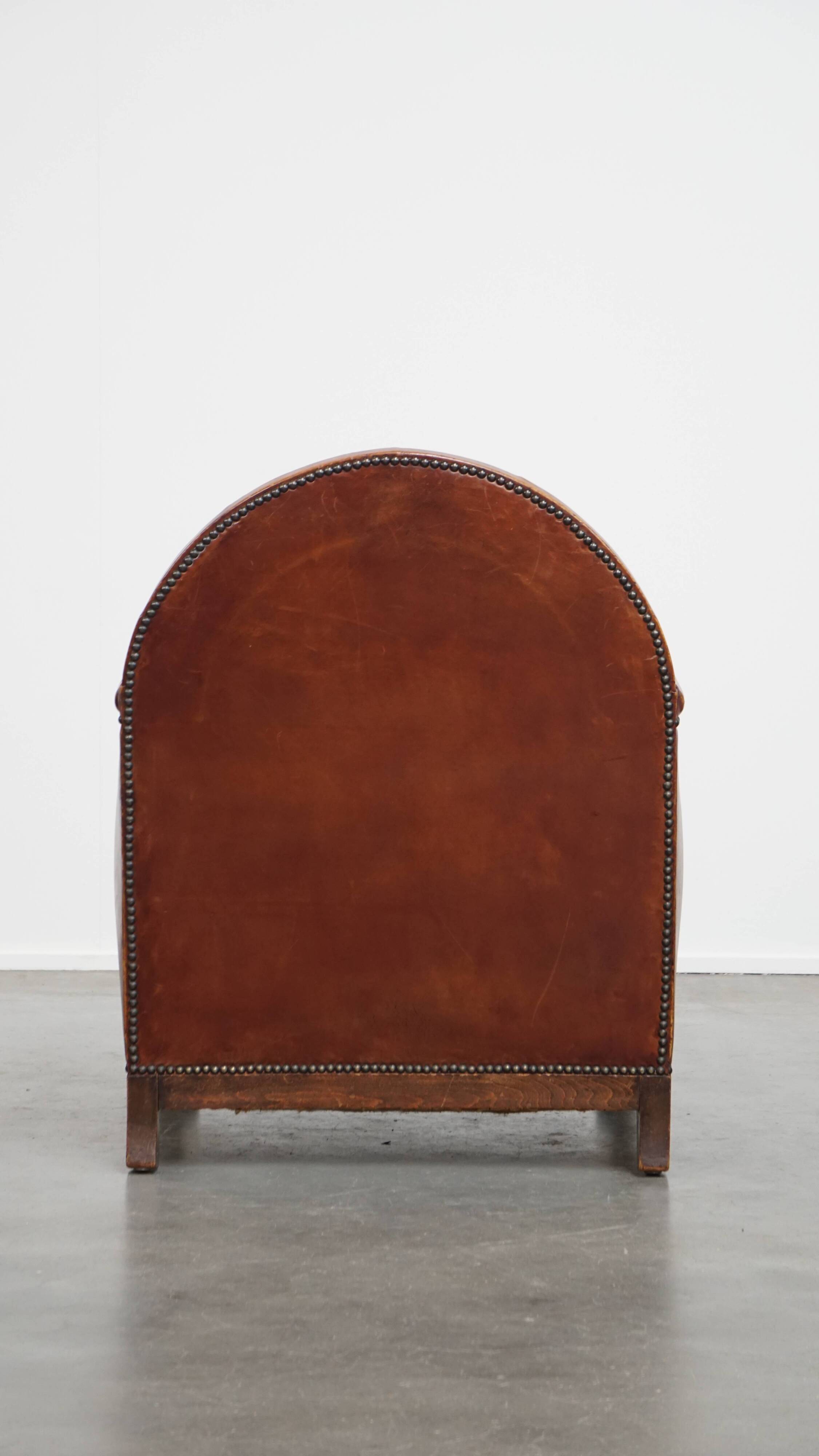 Fauteuil Art Déco en cuir de mouton