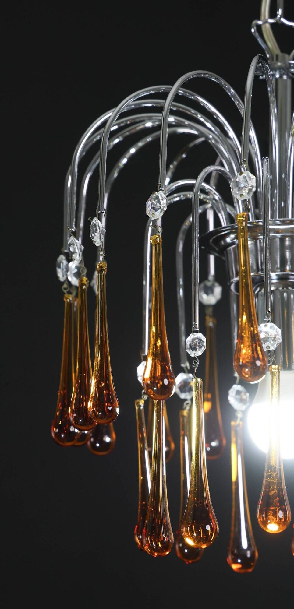Set of 2 The Amber Crown, Murano Chandelier Amber and Crystal Drops, 1970s