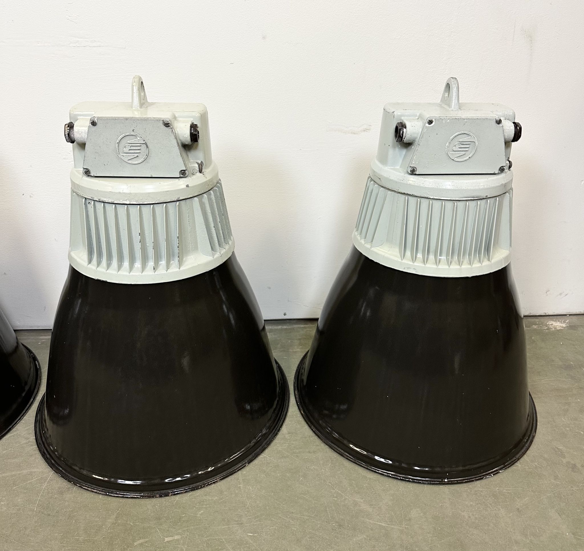 Set of 4 Industrial  Black Enamel Pendant Lamps from Elektrosvit, 1970s