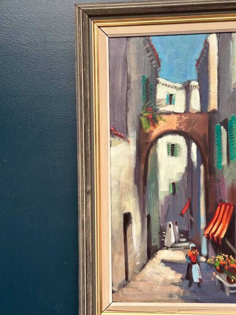 Original Swedish Oil on Canvas – “In the Street” by Unknown Artist – Vintage & Framed