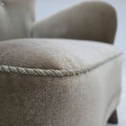1960s, Danish armchair, green furniture velour, oak wood legs.