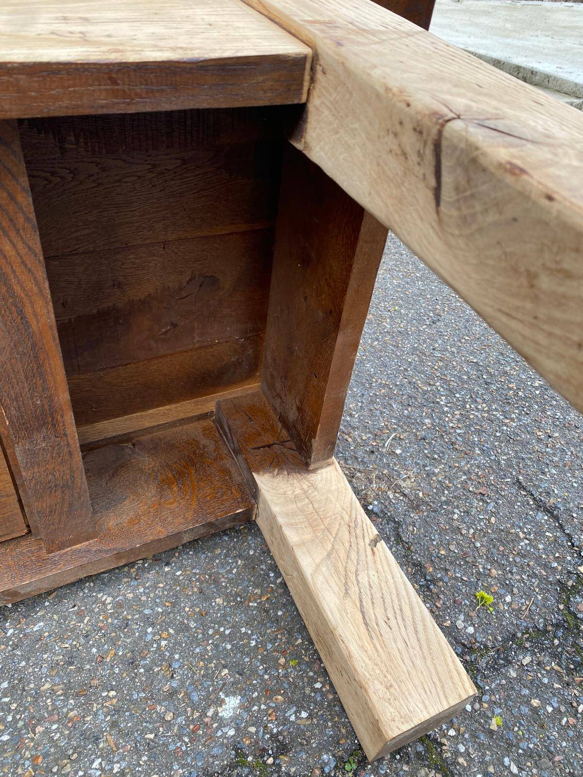 Renovated 19th-century solid oak farmhouse coffee table.