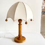Wooden lamp and vintage fabric lampshade