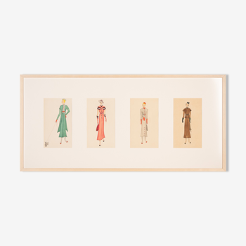 Art Déco Fashion Illustration V, Gouache on Paper, 123 x 58 cm