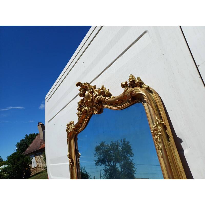 Miroir de cheminée 19ème bois et stuc doré