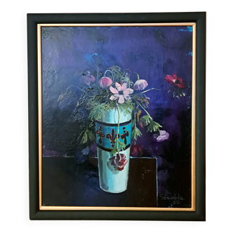 Signed modern painting, still life, Oil on canvas 1956, French school