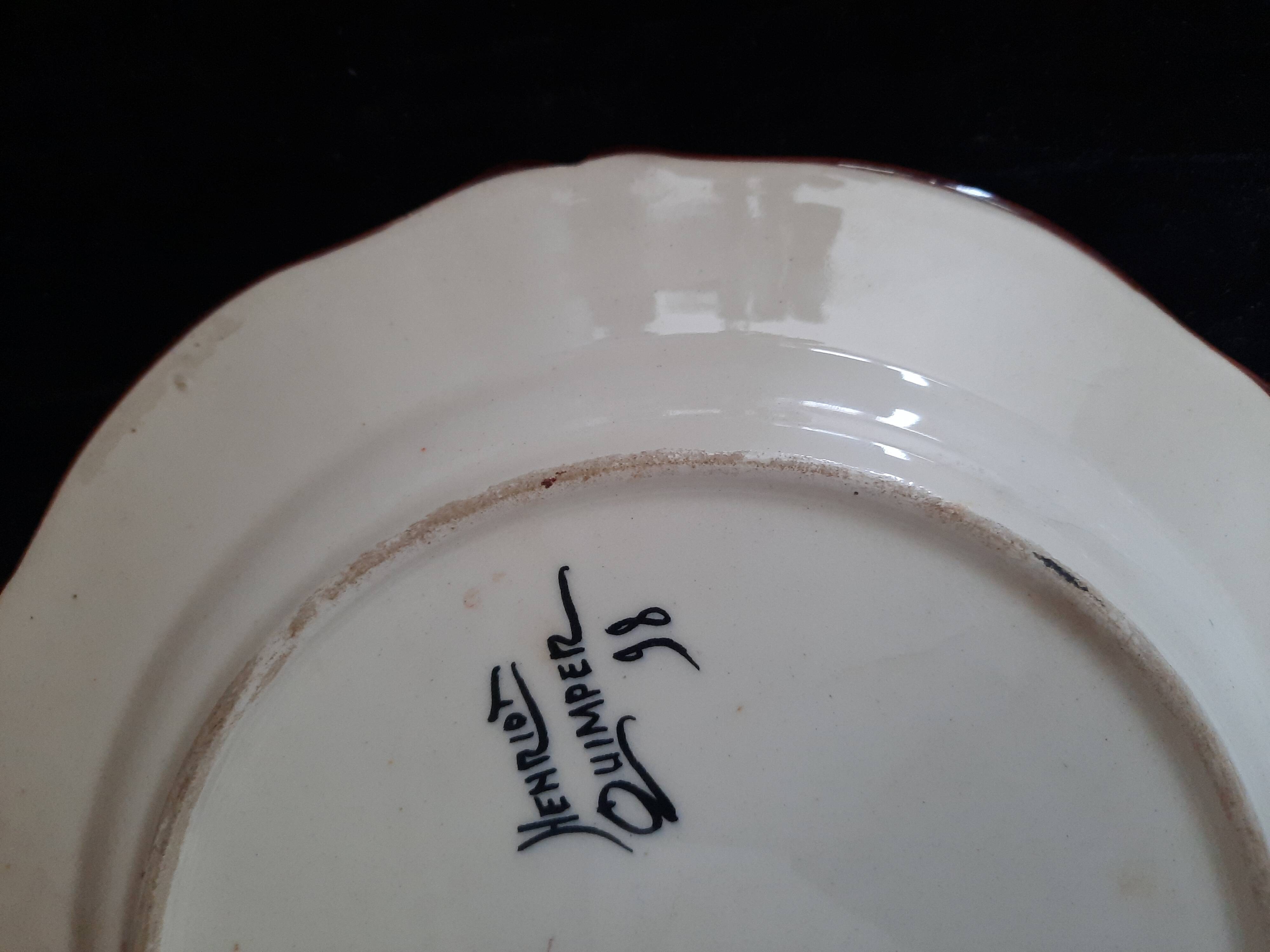 Old henriot quimper plate earthenware rosette decoration