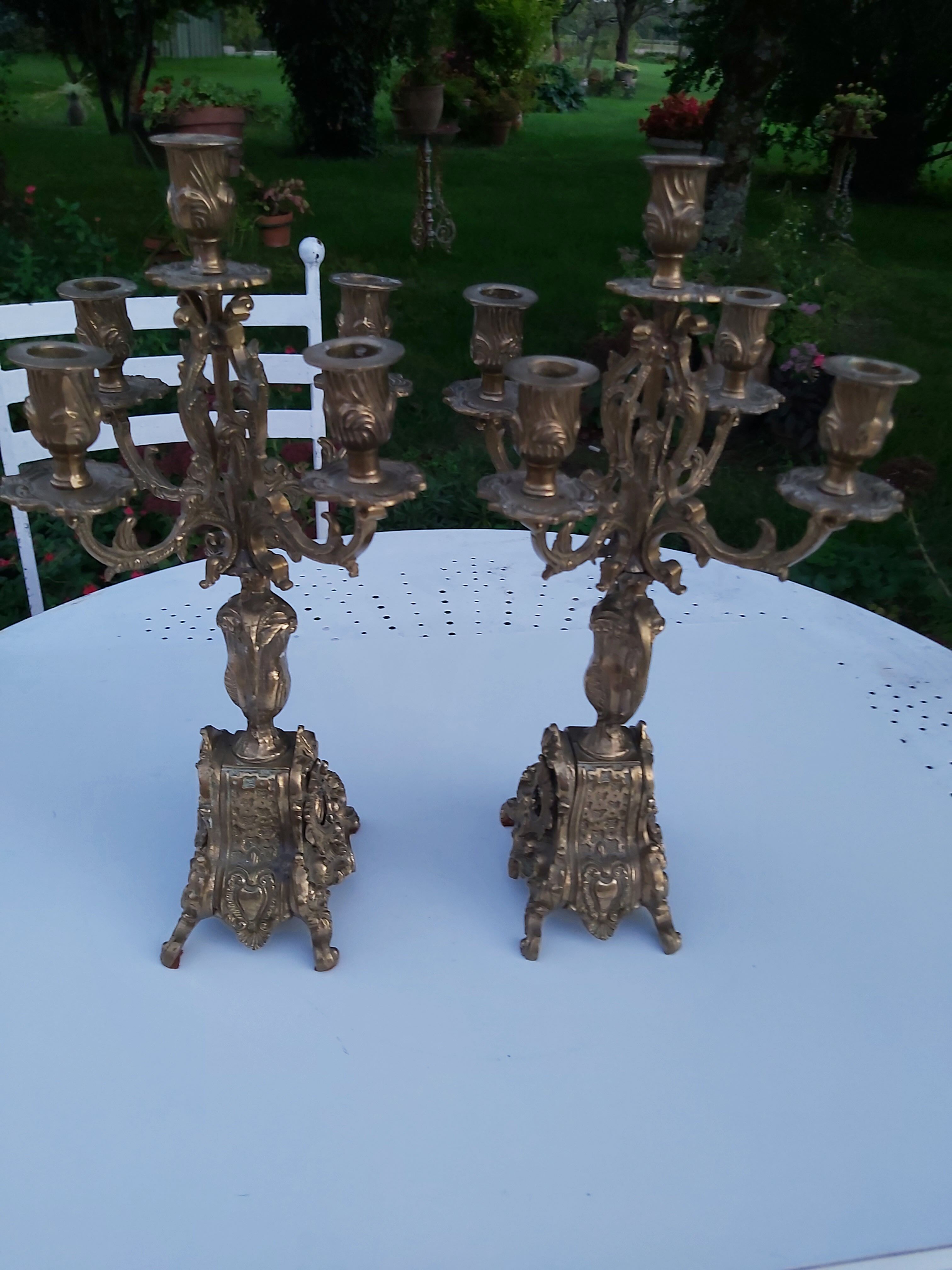 Pair of bronze chandeliers