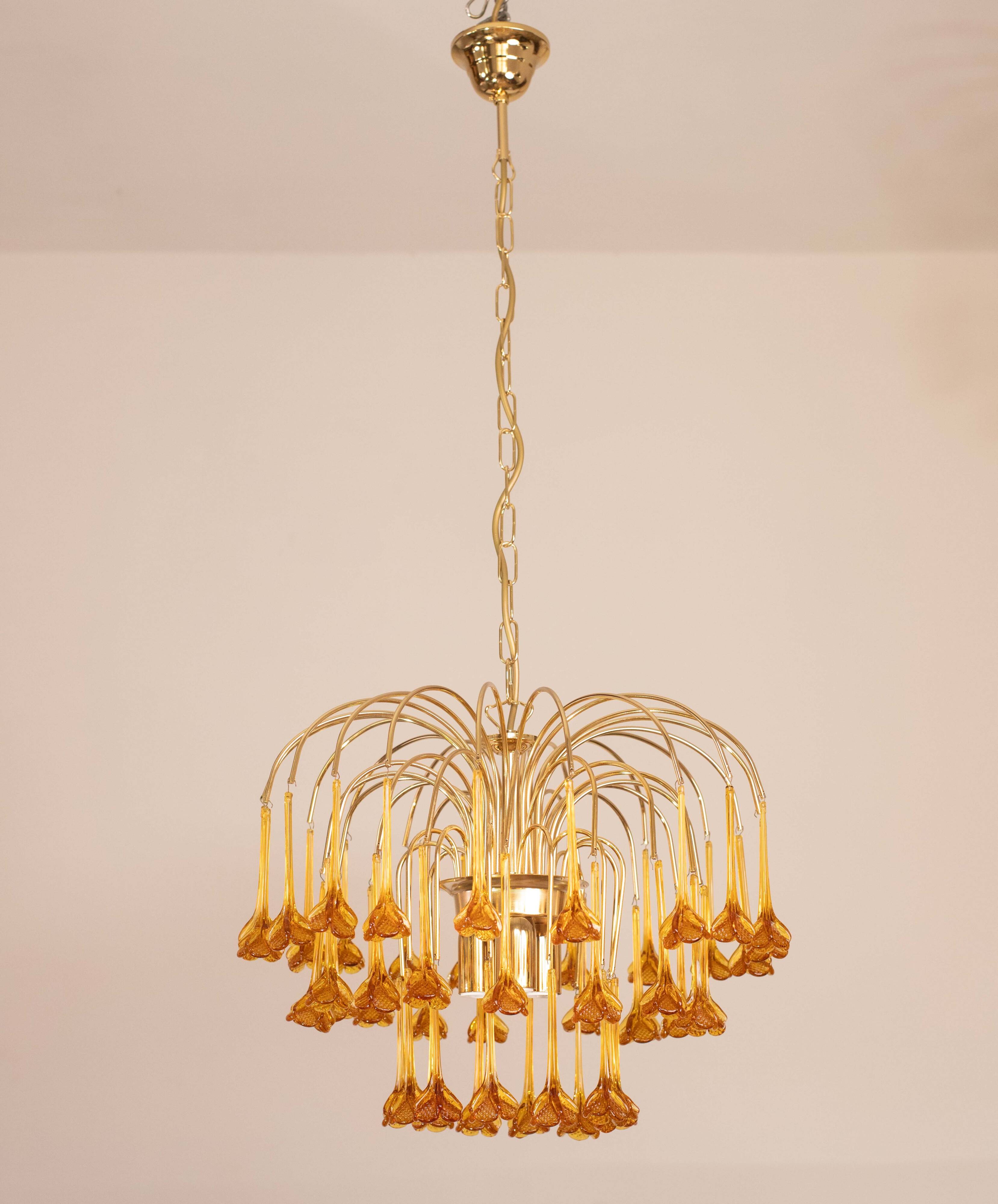 Lustre à fleurs en verre de Murano orange de Marilyn Monroe, années 1970