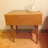 Scandinavian-style varnished wooden bedside table / vintage 60s-70s