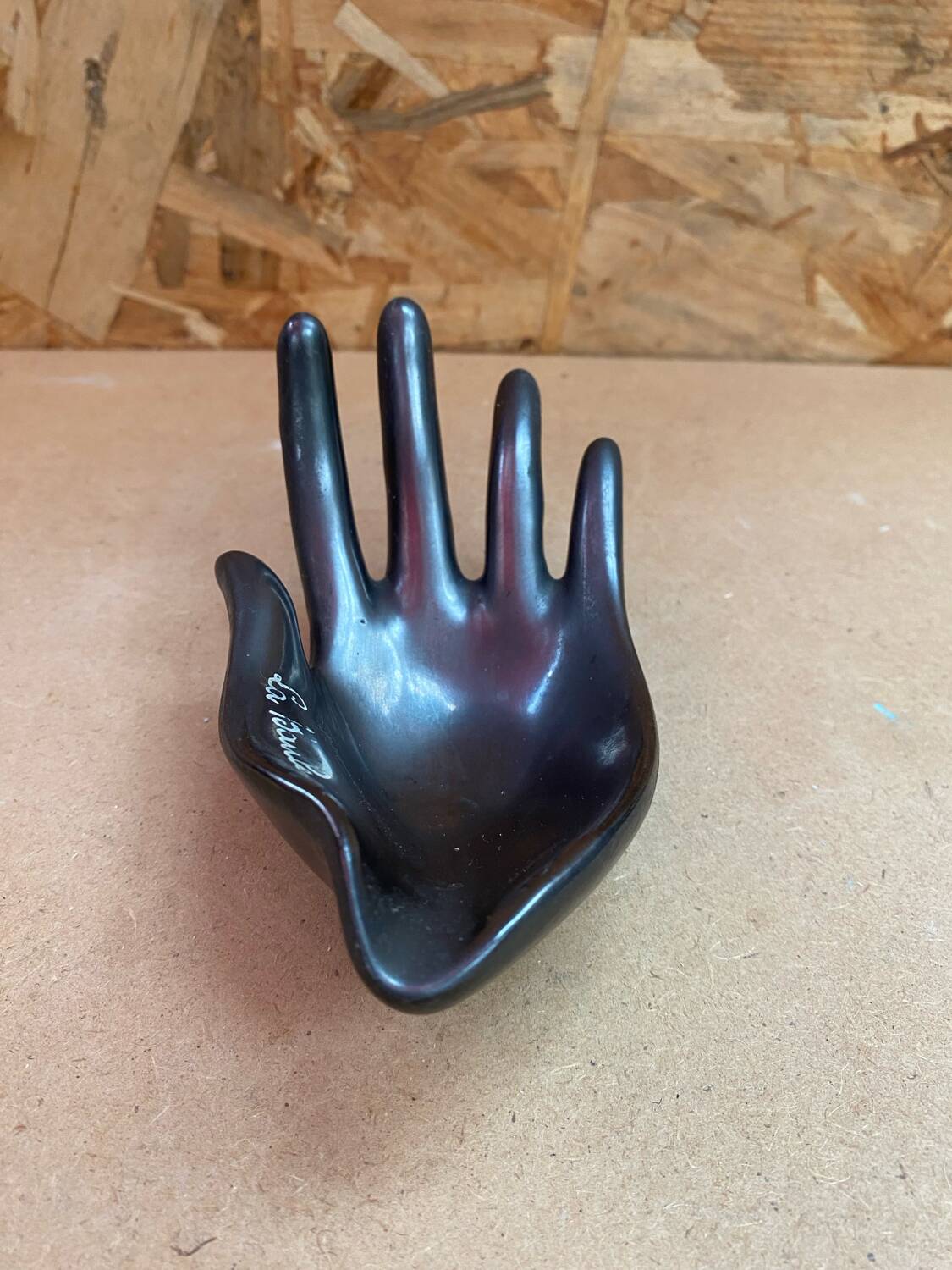 Old vallauris pocket tray hand shape black ceramic vintage decoration