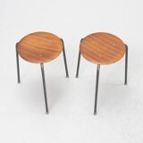 Set of Five Scandinavian Stackable Teak Veneered Stools – Danish Design, Mid-20th Century